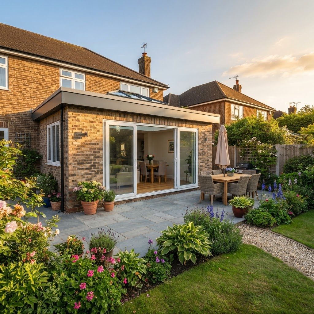 Elegant sliding patio doors opening to a garden