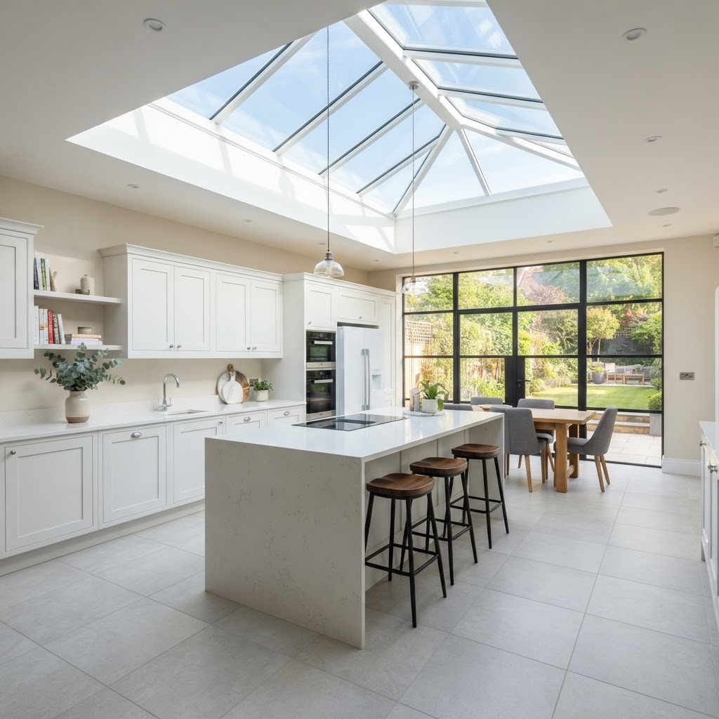 Roof lantern in modern kitchen extension