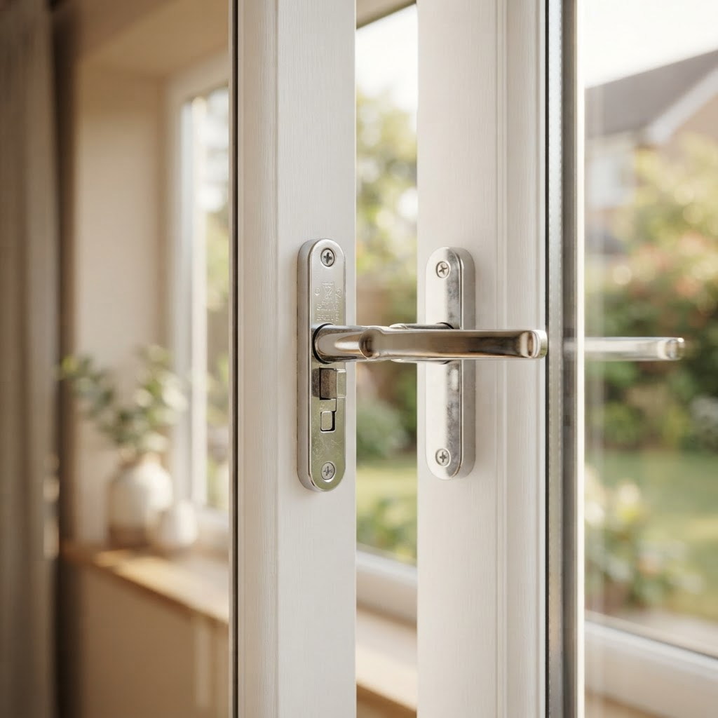 Close-up of window mechanism and hardware repair work