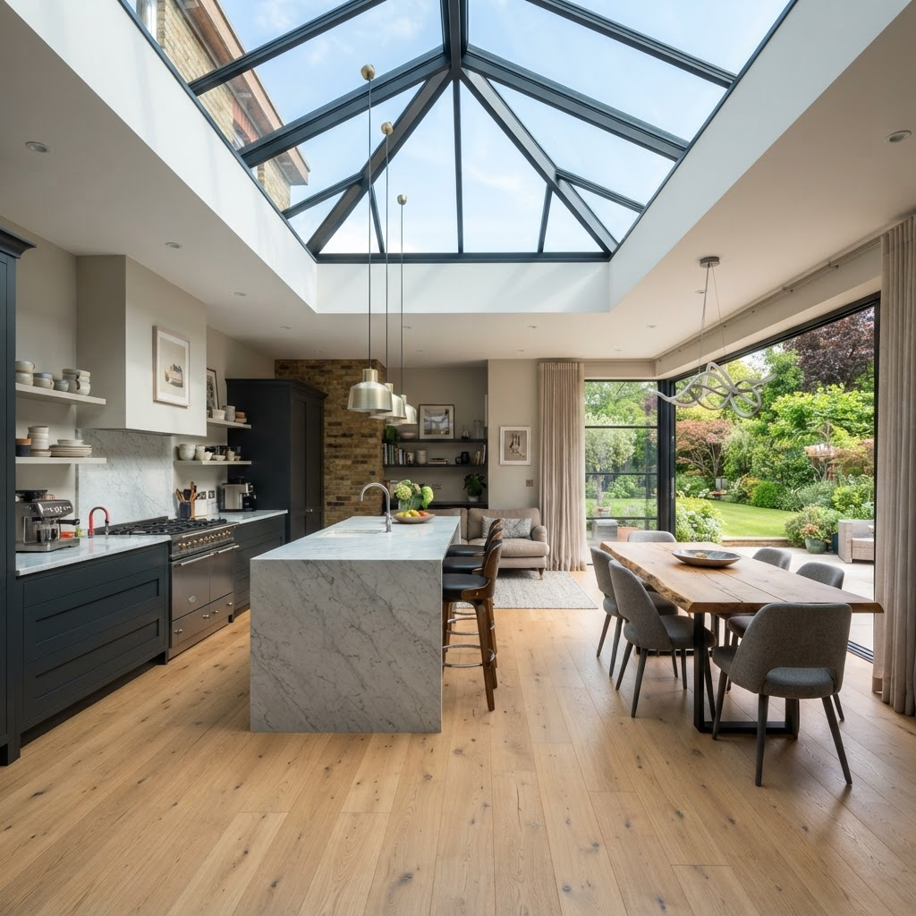 Roof lantern over kitchen extension