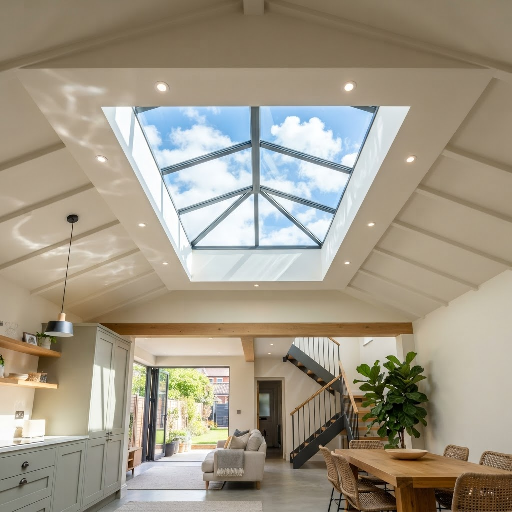 Interior view of roof lantern flooding room with light