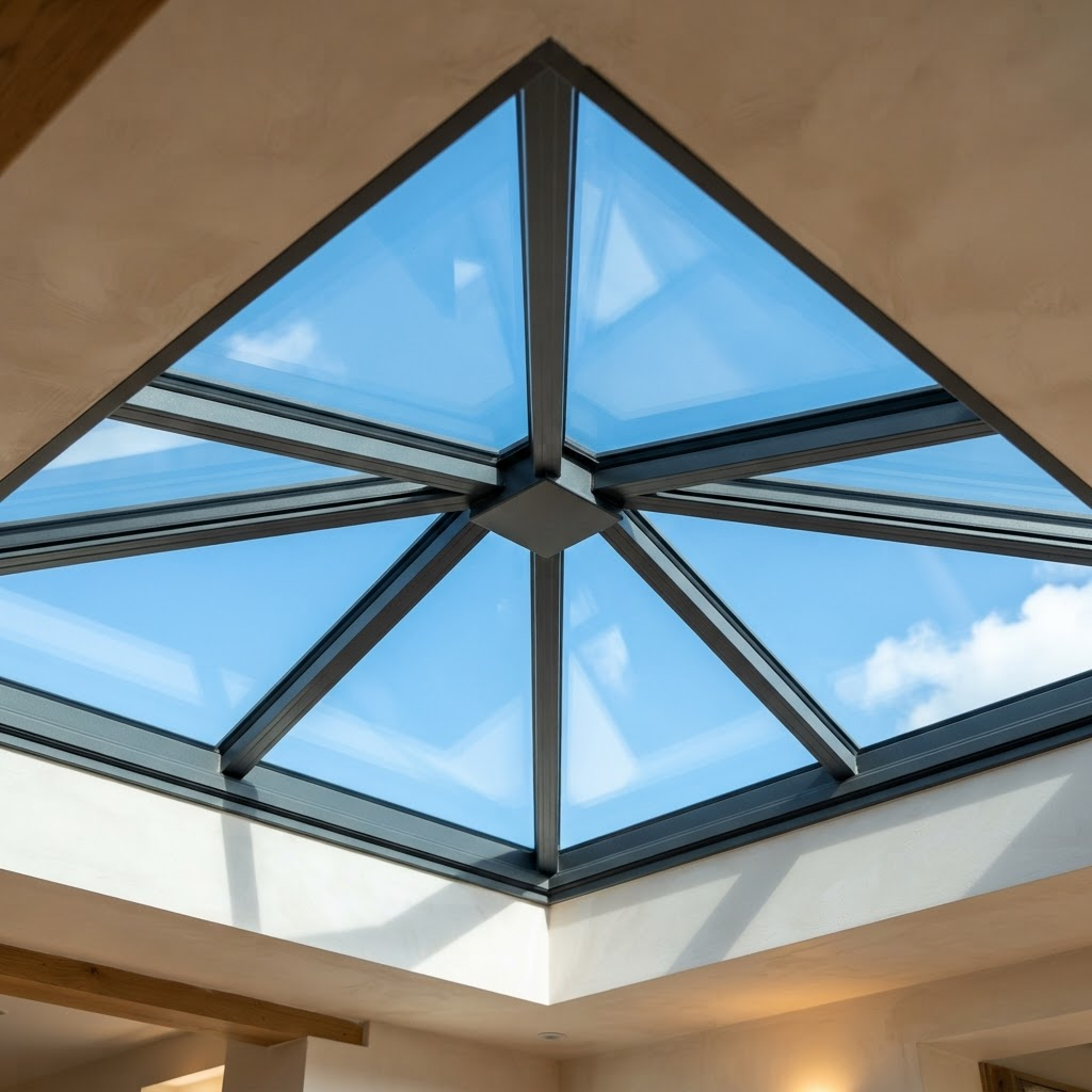 Architectural detail of a premium roof lantern installation