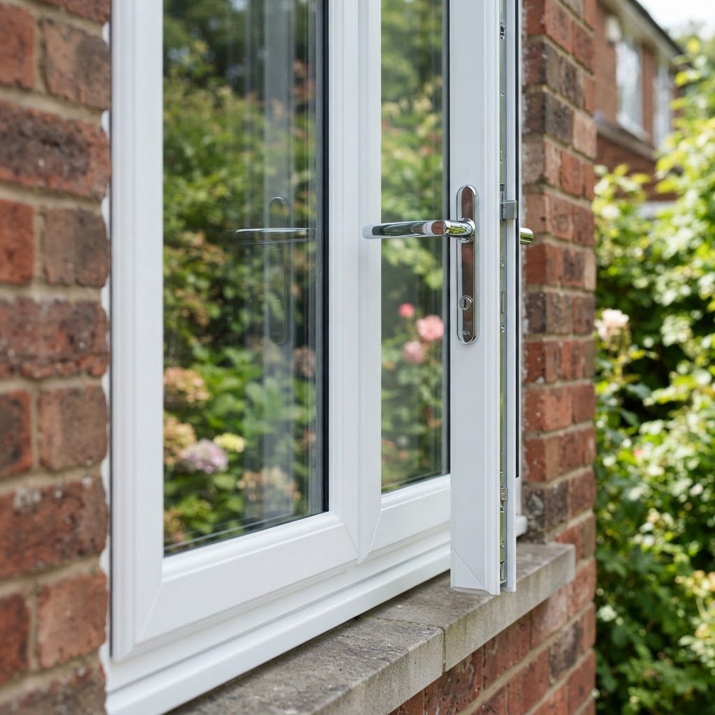 Close-up of premium double-glazed window frame and glazing detail